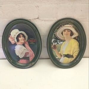 Vintage 70s Coca Cola Mini Oval Tin Tip Trays 6in x 4.5in